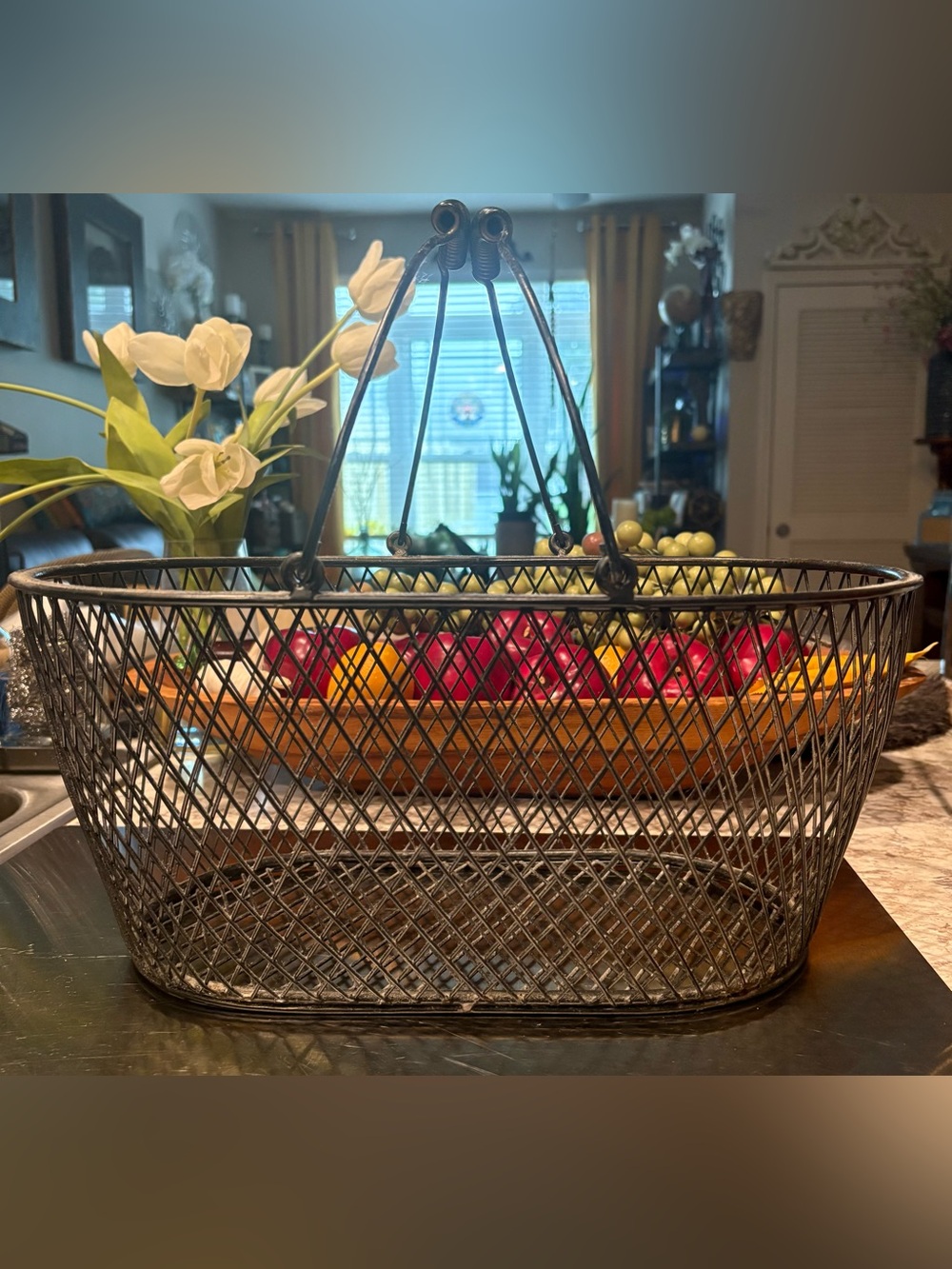 Vintage Oval Metal Harvest Basket